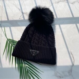 Black Knit Beanie with Pom Pom